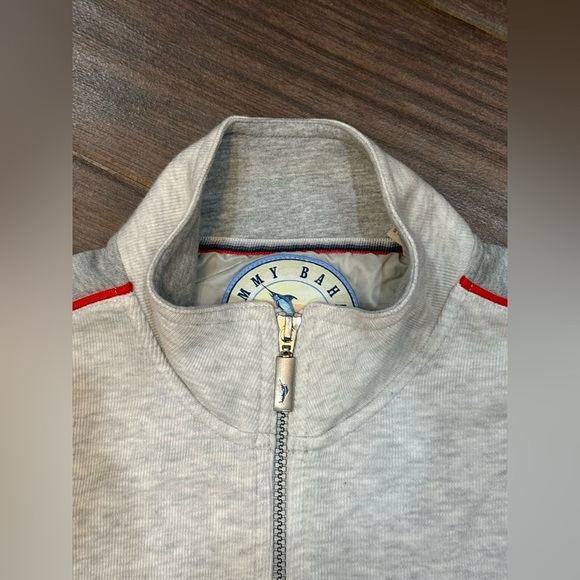 Tommy Bahama Light Gray Zip-Up Sweater with Red Stripes - Picture 5 of 10